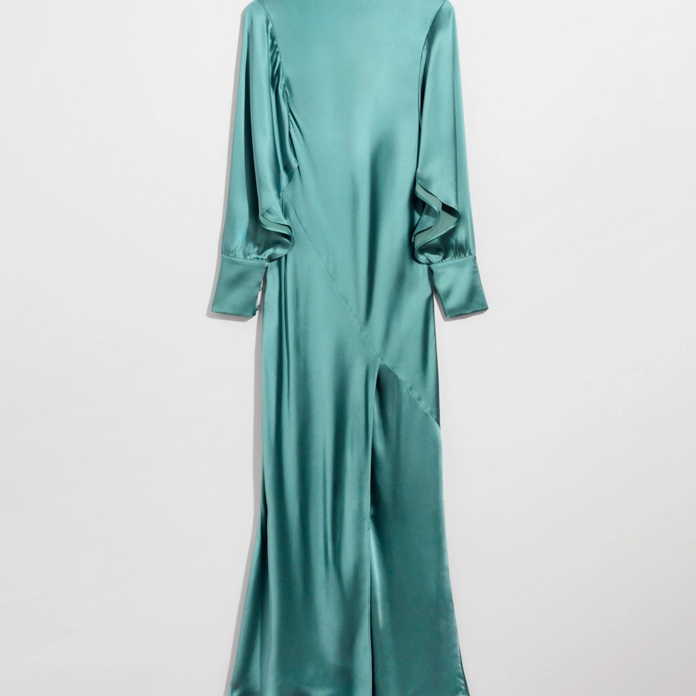 & Other Stories Blue Green Ruffled Wrap Gown